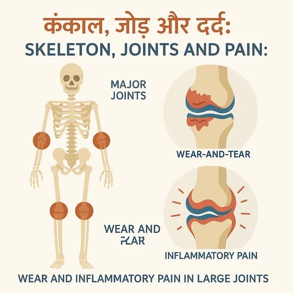 कंकाल, जोड़ और दर्द: बड़े जोड़ों में जोड़ों का घिसाव और सूजन वाला दर्द