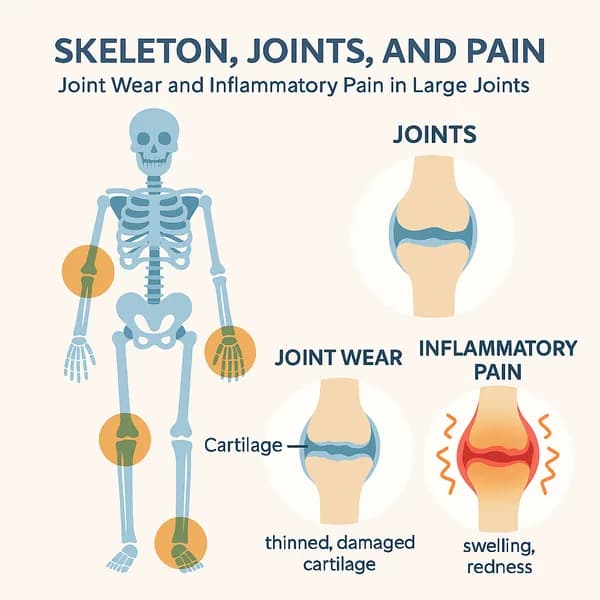 Skeleton, Joints, and Pain: Joint Wear and Inflammatory Pain in Large Joints