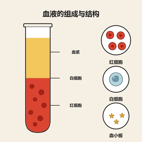 血液结构与组成:血浆、红细胞、白细胞和血小板