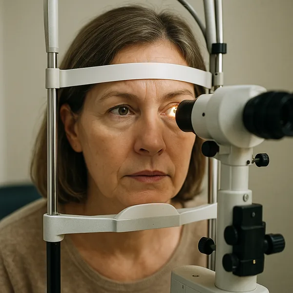 בדיקת מנורת סדק (Slit Lamp) לאיתור מוקדם של מחלות קרנית, עדשה ורשתית במרפאת אופתלמולוגיה.