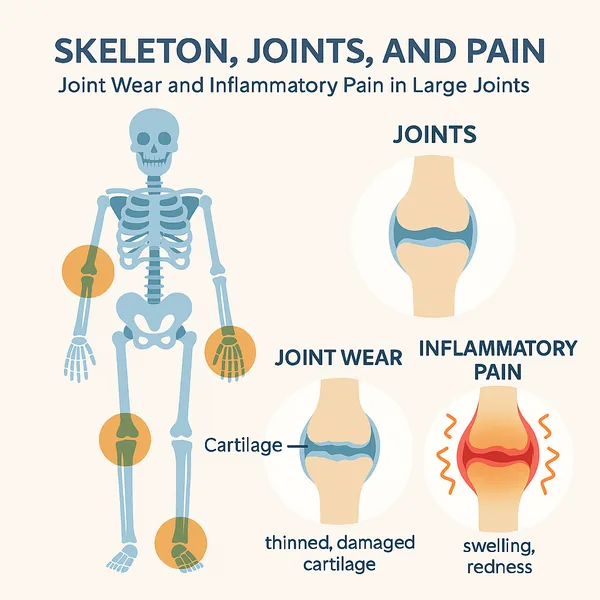 Skeleton, Joints, and Pain: Joint Wear and Inflammatory Pain in Large Joints