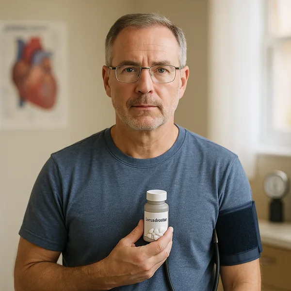 איור רפואי של aldosterone מוגבר, כלי דם, כליות ויעד הפעולה CYP11B2 של lorundrostat.